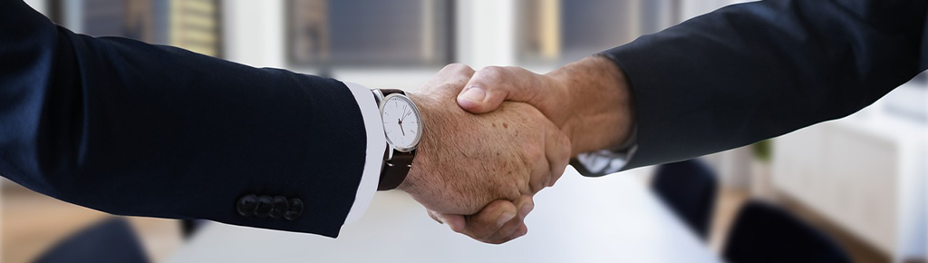 Banner für Rezessionen Handschlag