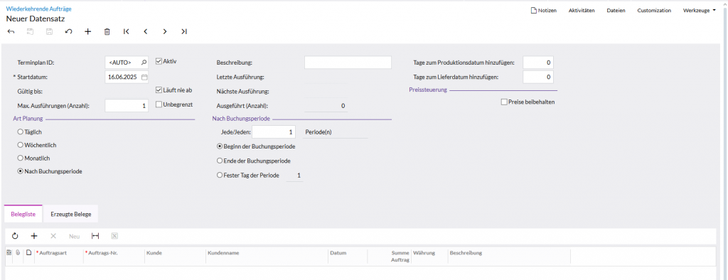 Screenshot Wiederkehrende Aufträge