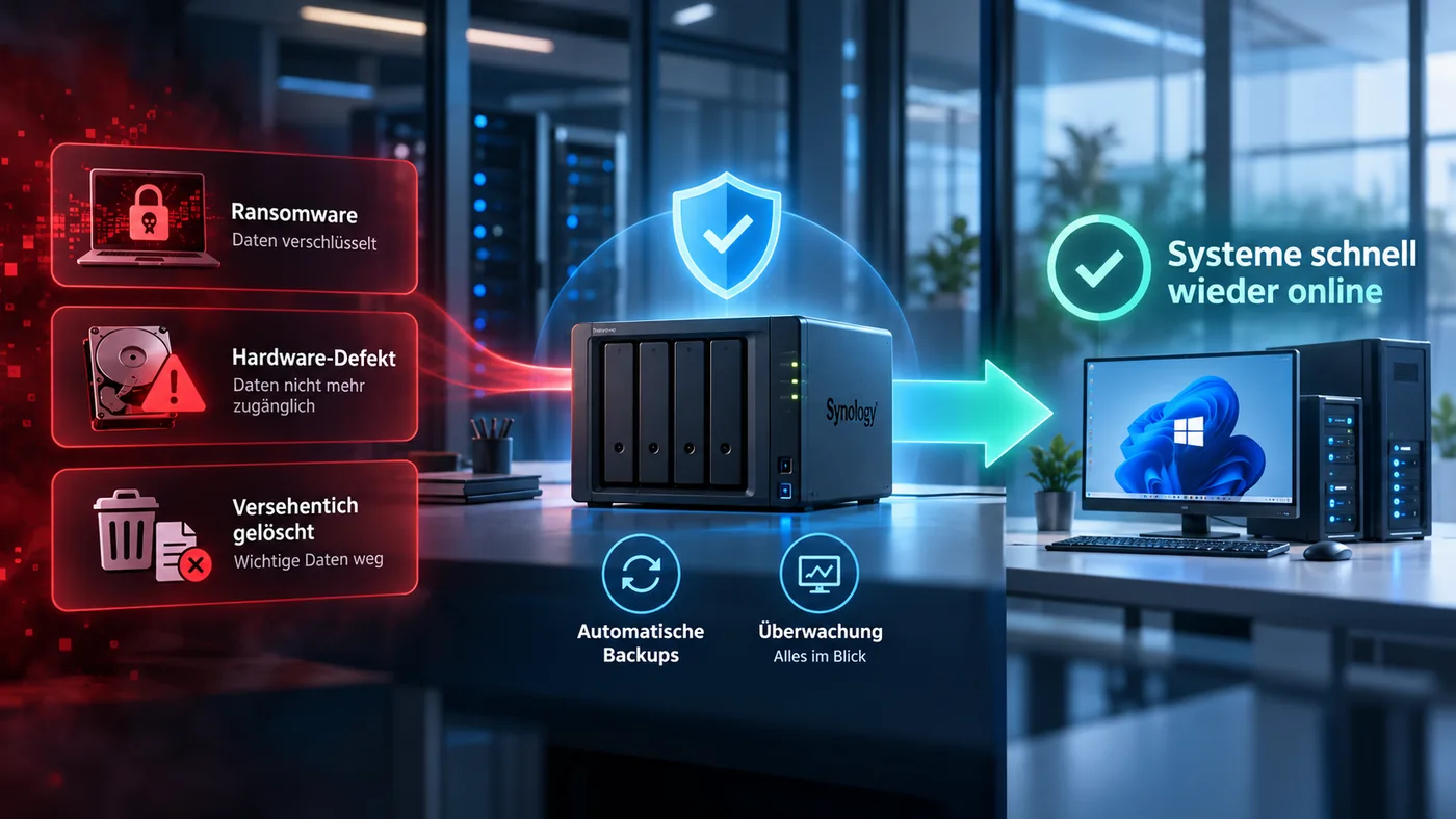Synology NAS schützt vor den Folgen von Ransomware, Hardwaredefekt und versehentlicher Löschung durch automatische Backups und Wiederherstellung